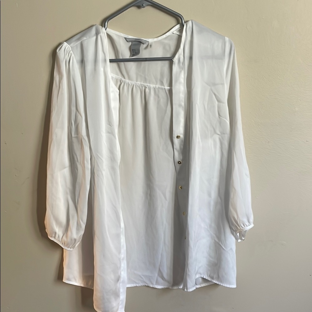 H&M White Buttoned Mandarin Collar Blouse (bin A)​